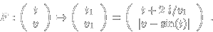(t,v) -> (t1,v1) = (t+ 2\; l/v_1, |v-sin(t)|