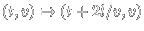 (t,v) ->  (t+2l/v,v)