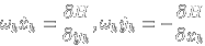 \begin{displaymath}\omega_k \dot{x}_k = \frac{\partial H}{\partial y_k},
\omega_k \dot{y}_k =-\frac{\partial H}{\partial x_k} \end{displaymath}